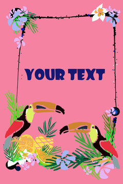 Tropical vector illustration with tropical elements, toucan.