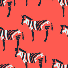 Vector seamless pattern. Hand drawn zebra. African animals.