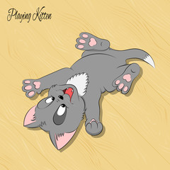 Happy cute playing kitten. Simple cartoon style. Vector illustration