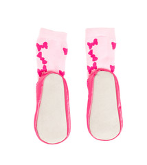 Pink soft shoes for babies.
