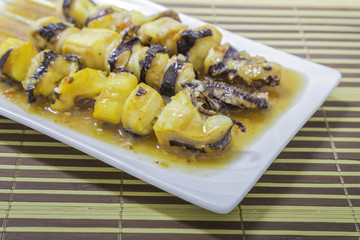 Grilled squid in ceramic plate