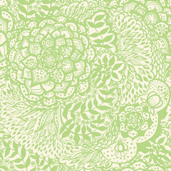 Fototapeta na wymiar Floral doodle seamless wallpaper pattern. Illustration with paisley ornaments. Textile with hand-drawn flowers.