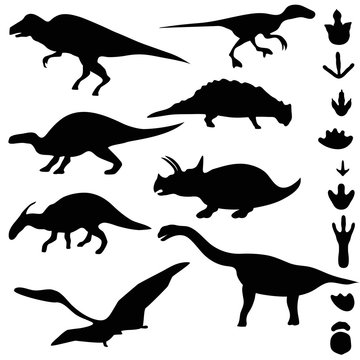 Symbols of dinosaurs and dinosaur footprints