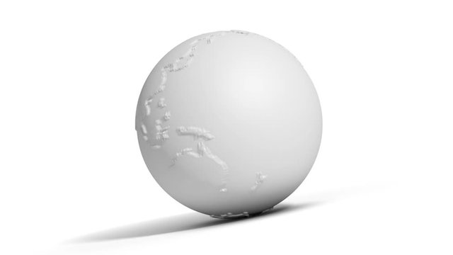 A loopable animation sequence showing a rotating white earth globe on a white background