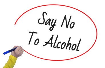 Women Hand writing say no to alkoholon white background. Busines