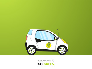 Flat Design on green backdrop.. Vector Electric car illustration.

