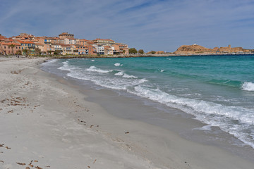 Sandy beach in the Corsican town l'Iles-Rousse