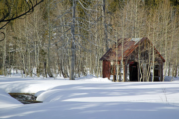 shack in snow