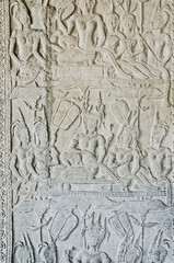 ancient asian stone carved figures in angkor wat temple cambodia