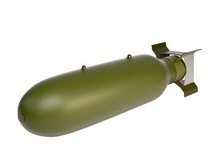 3D illustration of vintage green aerial bomb on a white backgrou