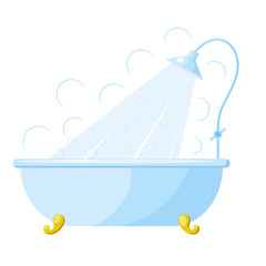 Vector illustration of a bath with shower. Cartoon bath with sho