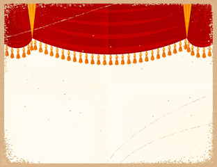 Vector illustration of a red theater curtain on a retro backgrou