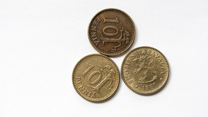 Old Finnish 10 penny coins (markka, penni)