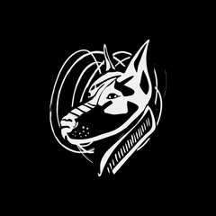Logo, symbol, sign, stencil dog head. Unique technique. Vintage hand drawn style