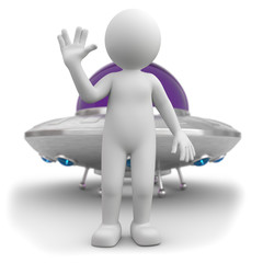 3d M&auml;nnchen steht vorm Ufo