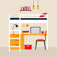 Vector illustration of the student bedroom