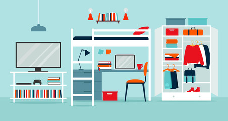 Vector illustration of a dormitory. Flat design illustration