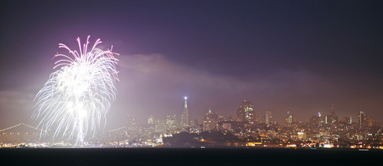 sf downtown fireworks pano