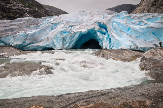 Jostedalsbreen glacier and glacial river in Norway
