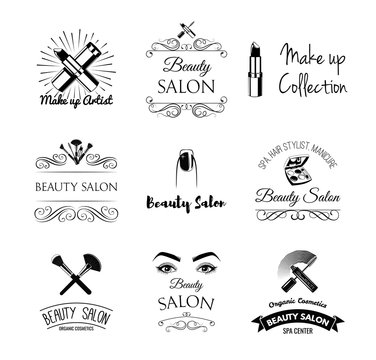Set of stylish beauty salon emblems, labels and designed elements.