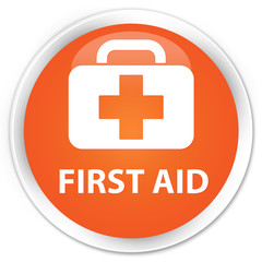 First aid orange glossy round button