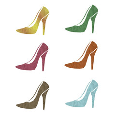 Low poly woman's colorful shoe isolated. polygonal shoe vector,