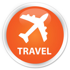 Obraz premium Travel (plane icon) orange glossy round button