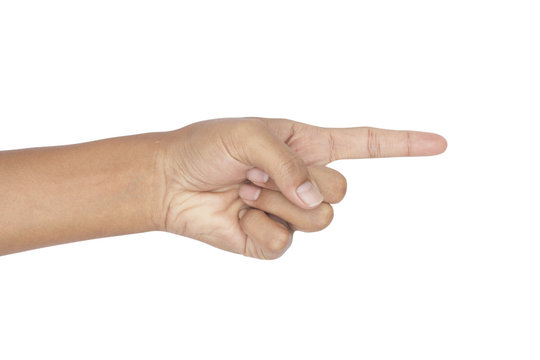 Pointing hand. Gesture by hand on a white background