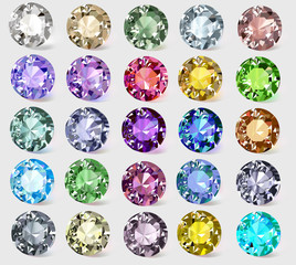 illustration set of precious stones of different  colors - obrazy, fototapety, plakaty