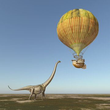 Fantasie Heißluftballon und der Dinosaurier Mamenchisaurus
