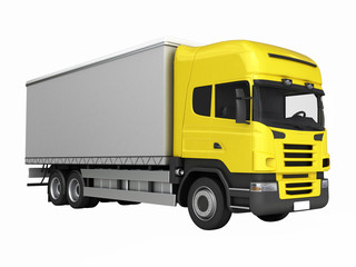 Yellow delivery truck witout shadow on a white background 3D