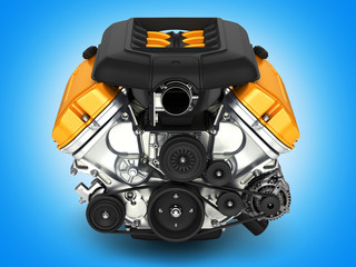 Automotive engine on blue gradient background 3D illustration