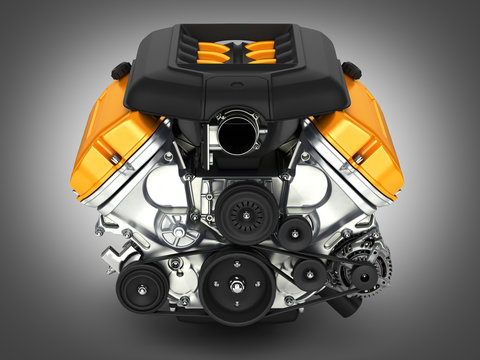 Automotive engine on grey gradient background 3D illustration