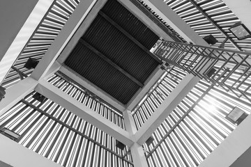 Upside and down view of a old spiral staircase