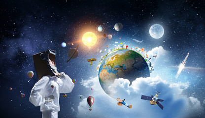Naklejka premium She dreams to explore space . Mixed media