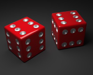 Two red dices, success concept, 3d rendering