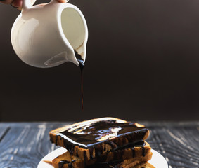 Fresh Toast with hot chocolate spread on plate
