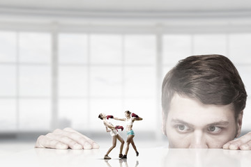 Business fight as competion concept . Mixed media