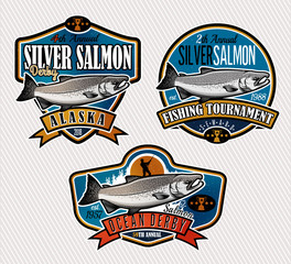 Fototapeta premium Fishing Vector Logo. Salmon Fish icon.