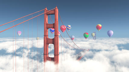 Obrazy na Plexi  Most Golden Gate w San Francisco i balony na ogrzane powietrze