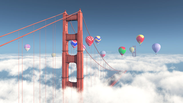 Golden Gate Bridge in San Francisco und Heißluftballone