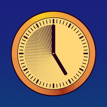 Vector Office Clock.Illustration In Pop Art Comic Style.