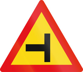 Temporary road sign used in the African country of Botswana - Side road junction from the left