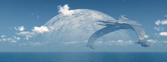 Riesiges Raumschiff über dem Meer  © Michael Rosskothen