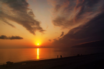 Fototapeta premium Abkhazia, summer sunset on the black sea