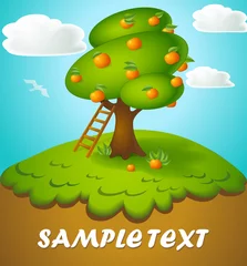Foto op Canvas Vector cartoon illustration of a tree with apples in a fun style © Olga Naidenova