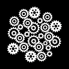 White industrial icon on black background