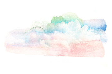 Watercolor illustration of sky with cloud.