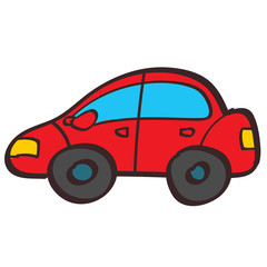 Red car color illustration in hand drawing style.