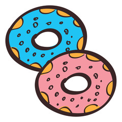Donuts colored illustration in hand drawing style.